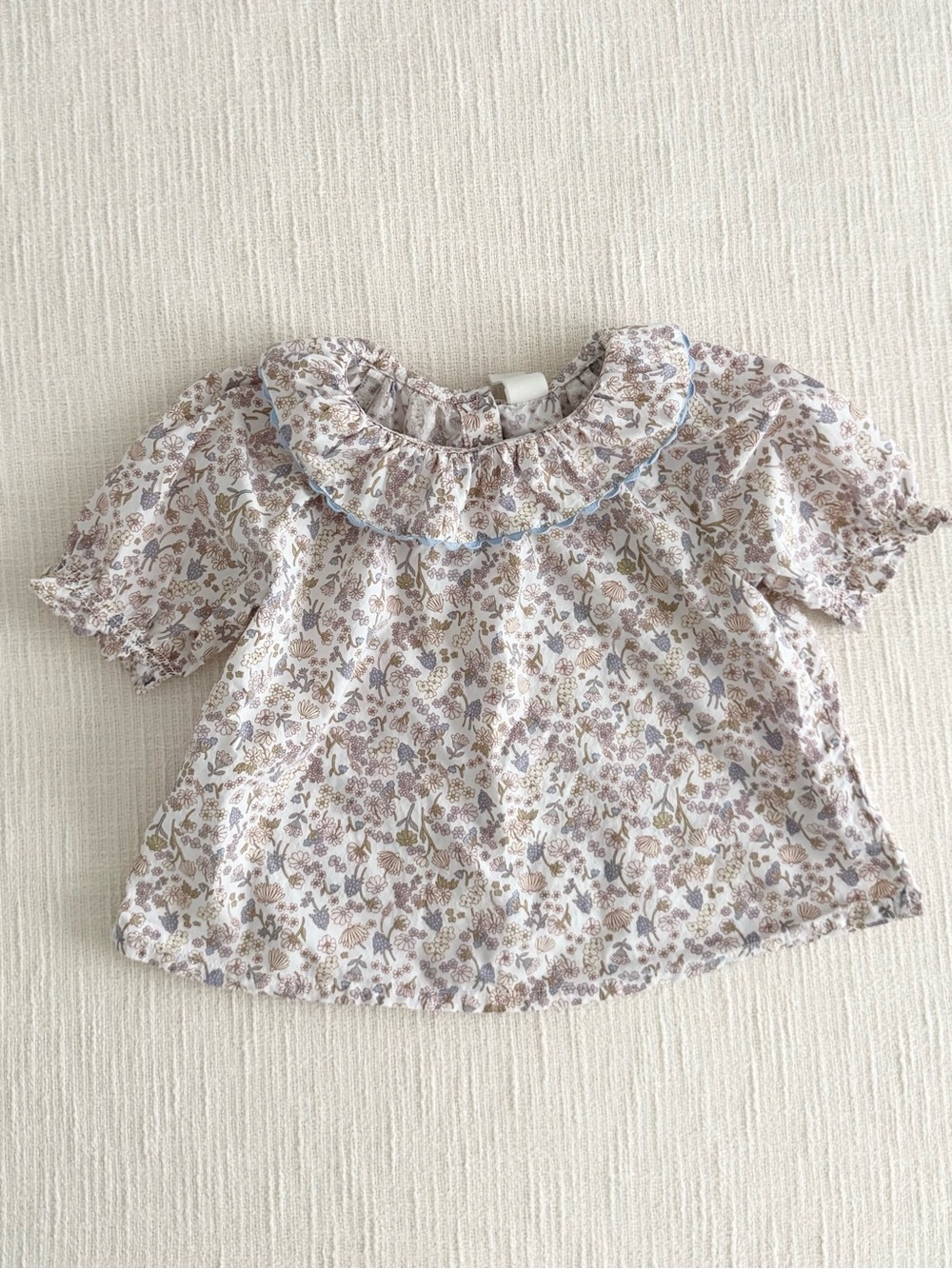 H&M Girls' Floral Ruffle Collar Top - Cream, Beige, Blue